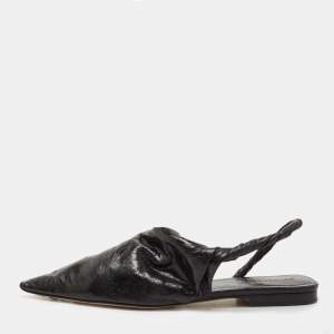 Pre Owned Bottega Veneta Black Leather bv Point Slingback Flat Sandals Size 39