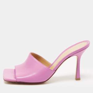 Pre Owned Bottega Veneta Pink Leather Stretch  Square Toe Slides Size 39