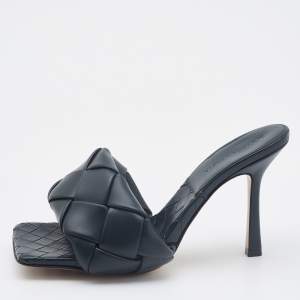 Pre Owned Bottega Veneta Green Intrecciato Leather Lido Slide Sandals Size 39