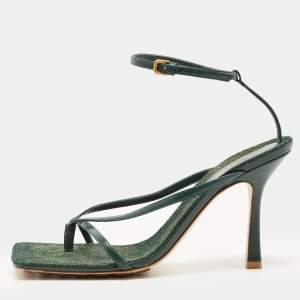 Pre Owned Bottega Veneta Green Leather Stretch Ankle Strap Sandals Size 39
