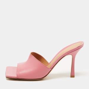 Bottega Veneta Pink Leather Stretch Square Toe Flat Slides Size 39 