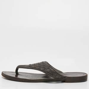Bottega Veneta Brown Woven Leather Intrecciato Thong  Flat Sandals Size 36