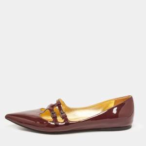 Pre Owned Bottega Veneta Burgundy Patent Leather Ballet Flats Size 40