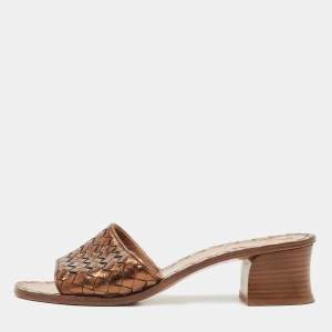 Pre Owned Bottega Veneta Metallic Leather Ravello Sandals Size 39