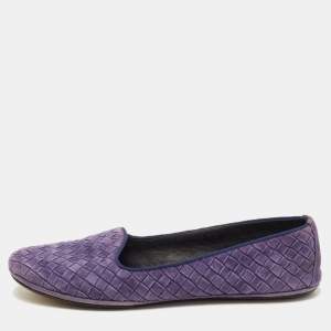 Pre Owned Bottega Veneta Purple Intrecciato Suede Smoking Slippers Size 39
