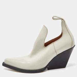 Pre Owned Bottega Veneta Off White Leather Lean Ankle Boots Size 38