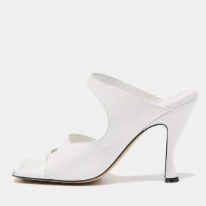 Bottega Veneta White Leather Square Toe Slides Size 38.5