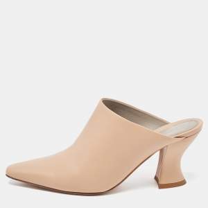 Pre Owned Bottega Veneta Beige Leather Almond Mules Size 37