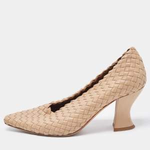Bottega Veneta Beige Intrecciato Leather Almond Pumps Size 38