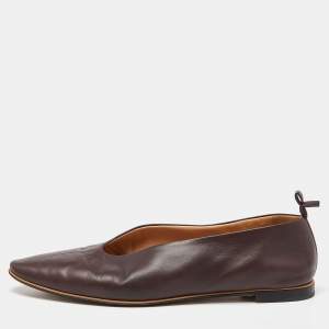 Pre Owned Bottega Veneta Brown Leather Almond Toe Ballet Flats Size 40