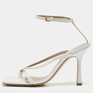 Bottega Veneta White Leather Stretch Ankle Strap Sandals Size 38