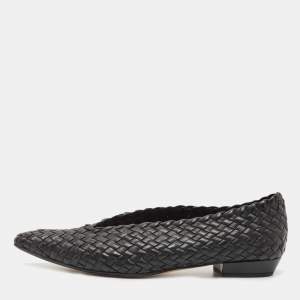 Pre Owned Bottega Veneta Black Leather Intrecciato Loafers Size 41  