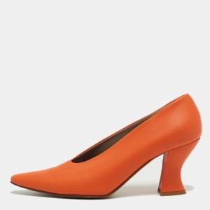 Bottega Veneta Orange Leather Almond Curved Pumps Size 40