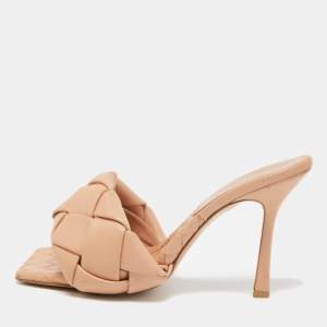 Bottega Veneta Beige Leather Lido Slide Sandals Size 39.5