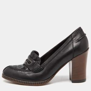 Pre Owned Bottega Veneta Black Leather Loafer Pumps Size 35.5
