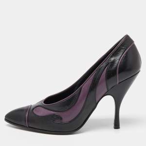 Pre Owned Bottega Veneta Black/Purple Leather Pumps Size 37.5