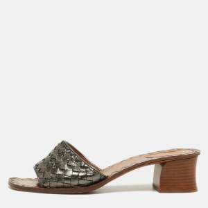 Bottega Veneta Metallic Woven Leather Intrecciato Slide Sandals Size 40.5