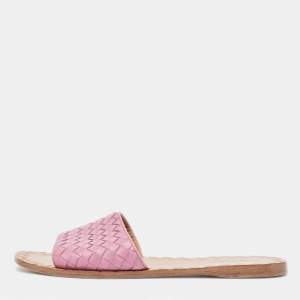 Bottega Veneta Purple Leather Intrecciato Flat Slides Size 39