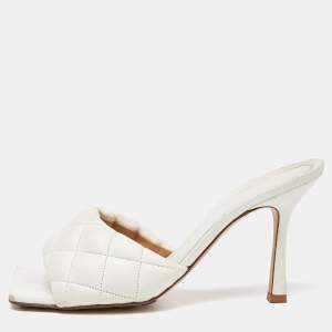Bottega Veneta White Quilted Leather Lido Slide Sandals Size 39
