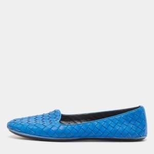 Bottega Veneta Blue Intrecciato Leather Smoking Slippers Size 37