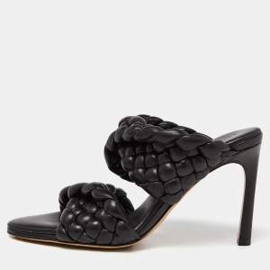 Bottega Veneta Black Intrecciato Leather Curve Slide Sandals Size 37