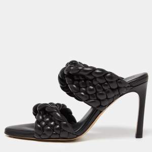 Pre Owned Bottega Veneta Black Intrecciato Leather Curve Slide Sandals Size 39