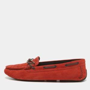 Bottega Veneta Orange Suede Bow Slip On Loafers Size 40.5