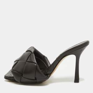 Bottega Dark Brown Quilted Leather Lido Slide Sandals Size 37
