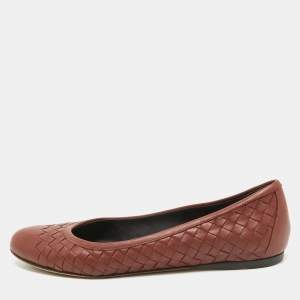 Pre Owned Bottega Veneta Brown Intrecciato Leather Ballet Flats Size 38