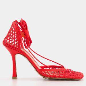 Bottega Veneta Coral Red Stretch Lace-Up Sandal Size 37