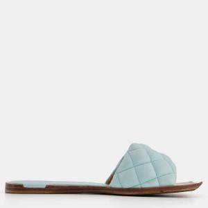 Bottega Veneta Baby Blue Padded Sandals with Wood Detail Size EU 39