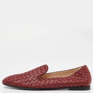 Bottega Veneta Red Intrecciato Leather Smoking Slippers Size 37.5