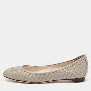 Pre Owned Bottega Veneta Grey Intrecciato Leather Ballet Flats Size 36
