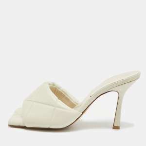 Bottega Veneta Cream Leather Lido Open Toe Slide Sandals Size 39