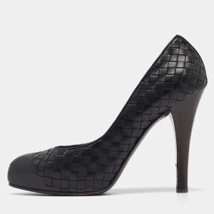 Pre Owned Bottega Veneta Black Intrecciato Leather Almond Toe Pumps Size 40