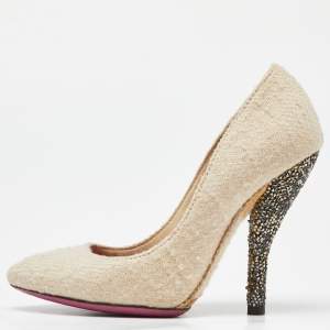 Bottega Veneta Cream Tweed Almond Toe Pumps Size 37