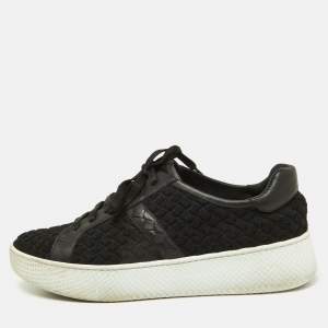 Bottega Veneta Black Woven Fabric and Leather Low Top Sneakers Size 39.5