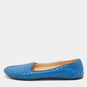 Bottega Veneta Blue Intrecciato Leather Smoking Slippers Size 41