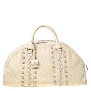 Bottega Veneta Beige/Cream Ostrich Leather Travel Bag