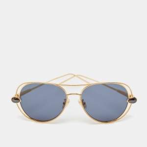 Boucheron Navy Blue/Gold BC 005 Round Sunglasses
