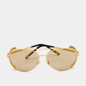 Pre Owned Boucheron Brown/Gold Tone Mirrored BC0001S Aviator Sunglasses
