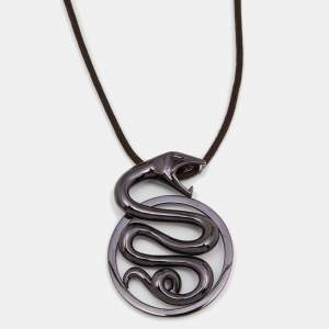 Boucheron Trouble Brown Snake Silver Pendant Cord Necklace