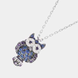 Boucheron 18K White Gold Noctua Owl Chouette Pendant Necklace 