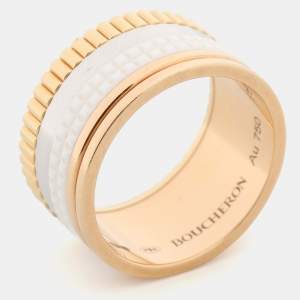 Boucheron Quatre White Edition Ceramic 18K Three Tone Gold Large Band Ring 58