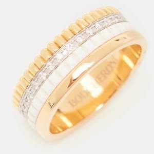 Boucheron Quatre Classique White Edition Diamonds Ceramic 18k Three Tone Gold Ring Size 52