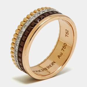 Pre Owned Boucheron Quatre Classique Diamonds PVD 18k Three Tone Gold Ring Size 52