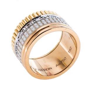 Boucheron Quatre White Edition Large Ceramic Diamond 18K Three Tone Gold Band Ring Size 52