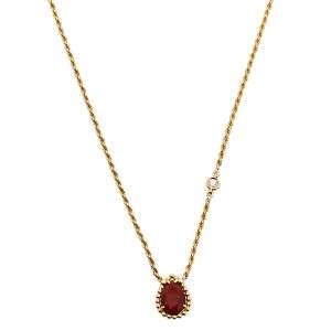 Boucheron Serpent Boheme Diamond Carnelian 18K Yellow Gold Pendant Necklace XS