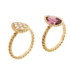 Boucheron Serpent Boheme S Motif Diamond and Rhodolite Garnet 18k Rose Gold Set of 2 Rings Size 52