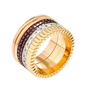 Boucheron Quatre Classique Diamond Brown PVD 18k Three Tone Gold Large Band Ring Size 50